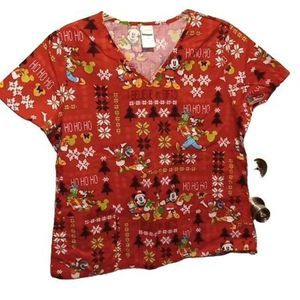 Vintage Mickey & Friends Christmas Scrub Top Size Large